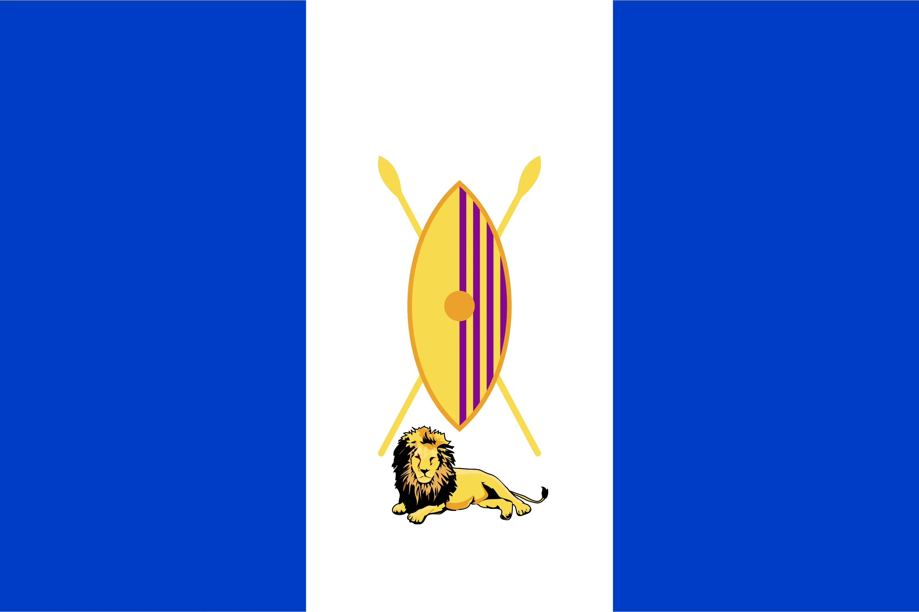 Flag of Buganda Kingdom showing red background with shield and two spears