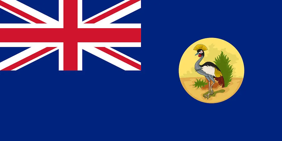 Uganda Protectorate flag with British Blue Ensign and grey crowned crane